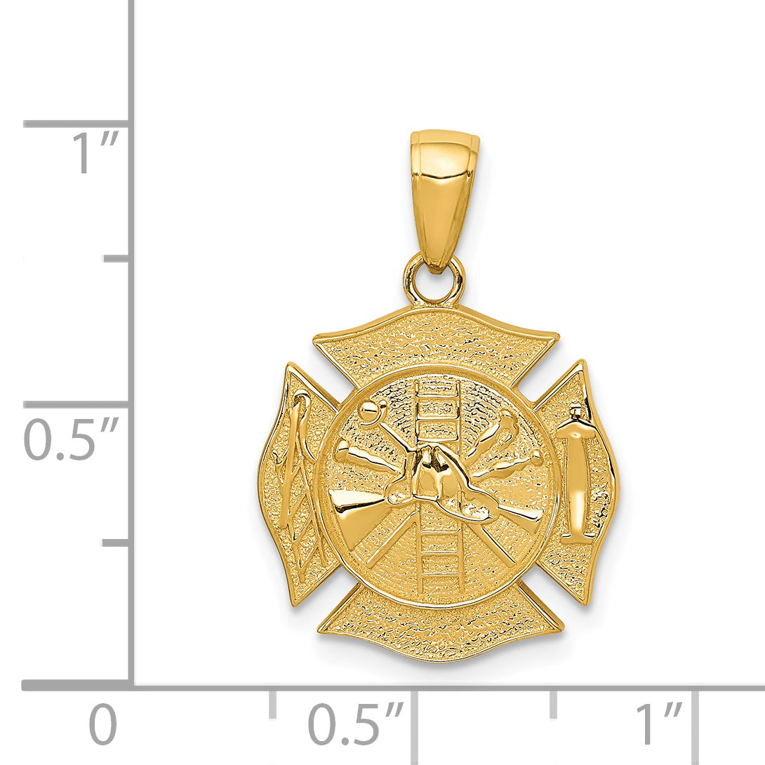 14K Gold Reversible Fire Department Pendant with Polished Finish