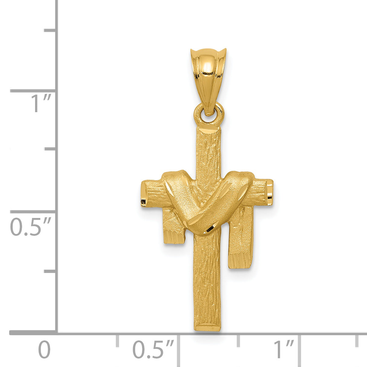 14K Gold Satin Draped Cross Pendant Elegant Solid Design