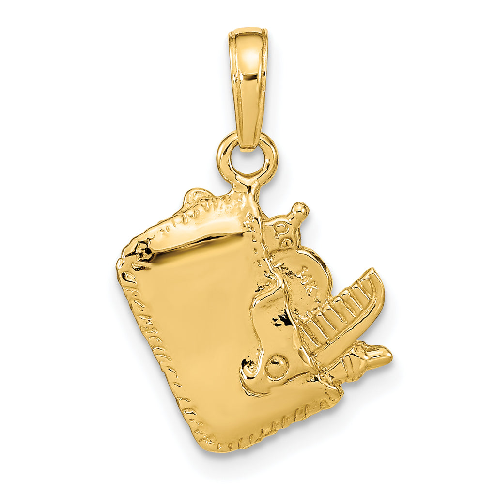 14K Yellow Gold 3D Cosmetic Pouch Pendant with Polished Finish