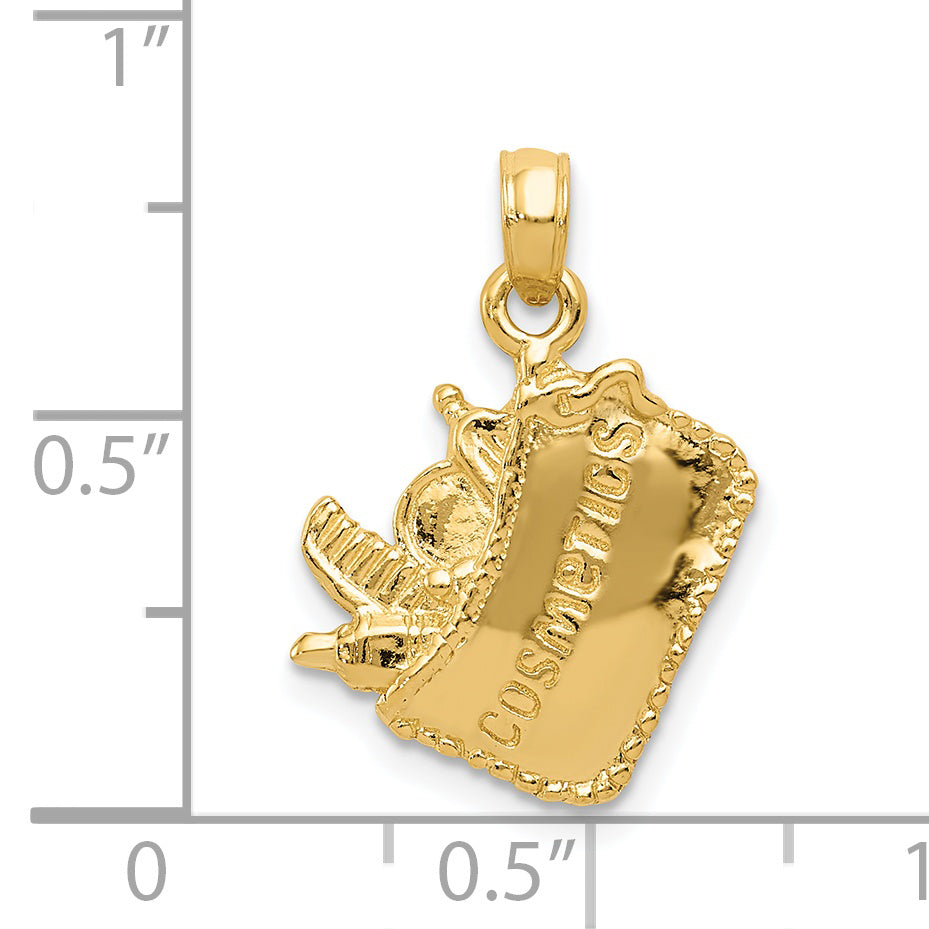 14K Yellow Gold 3D Cosmetic Pouch Pendant with Polished Finish