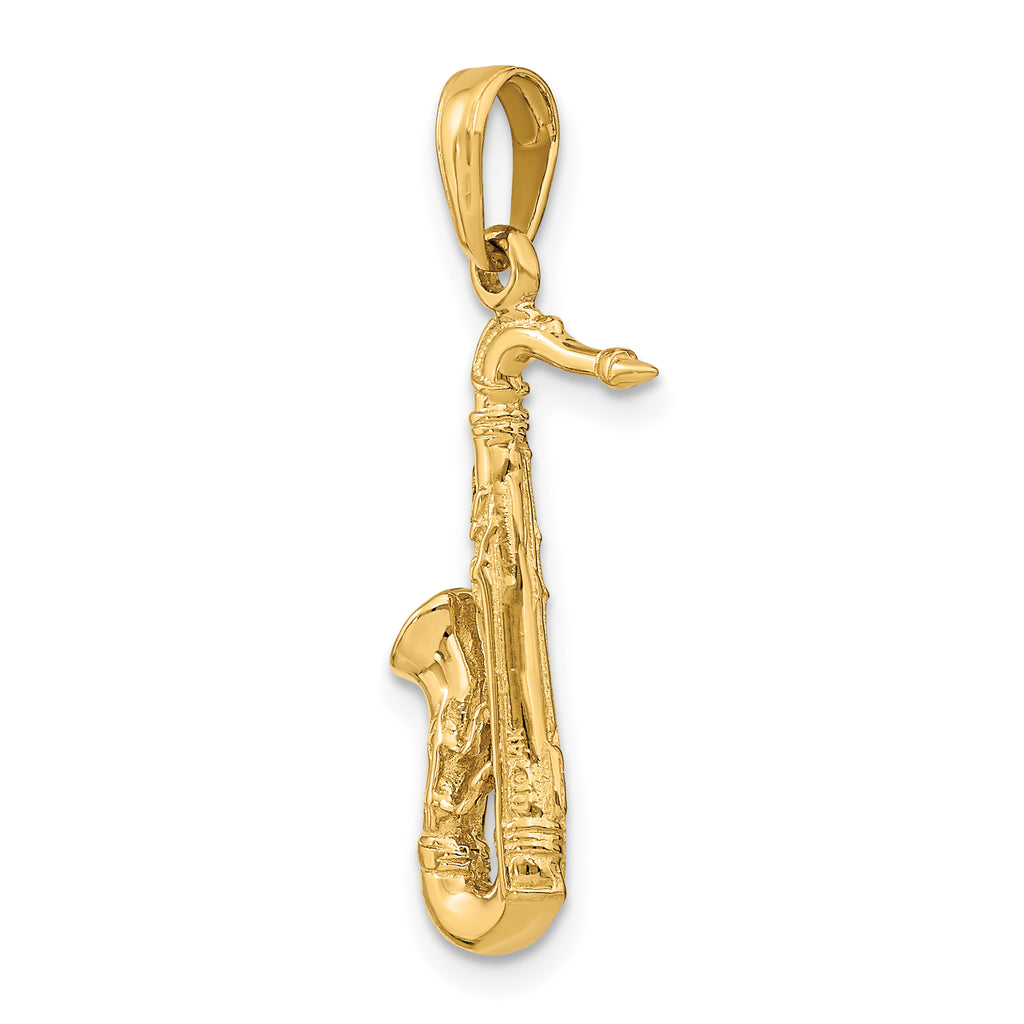 14K Gold Polished 3D Saxophone Charm for Men Elegant & Textured