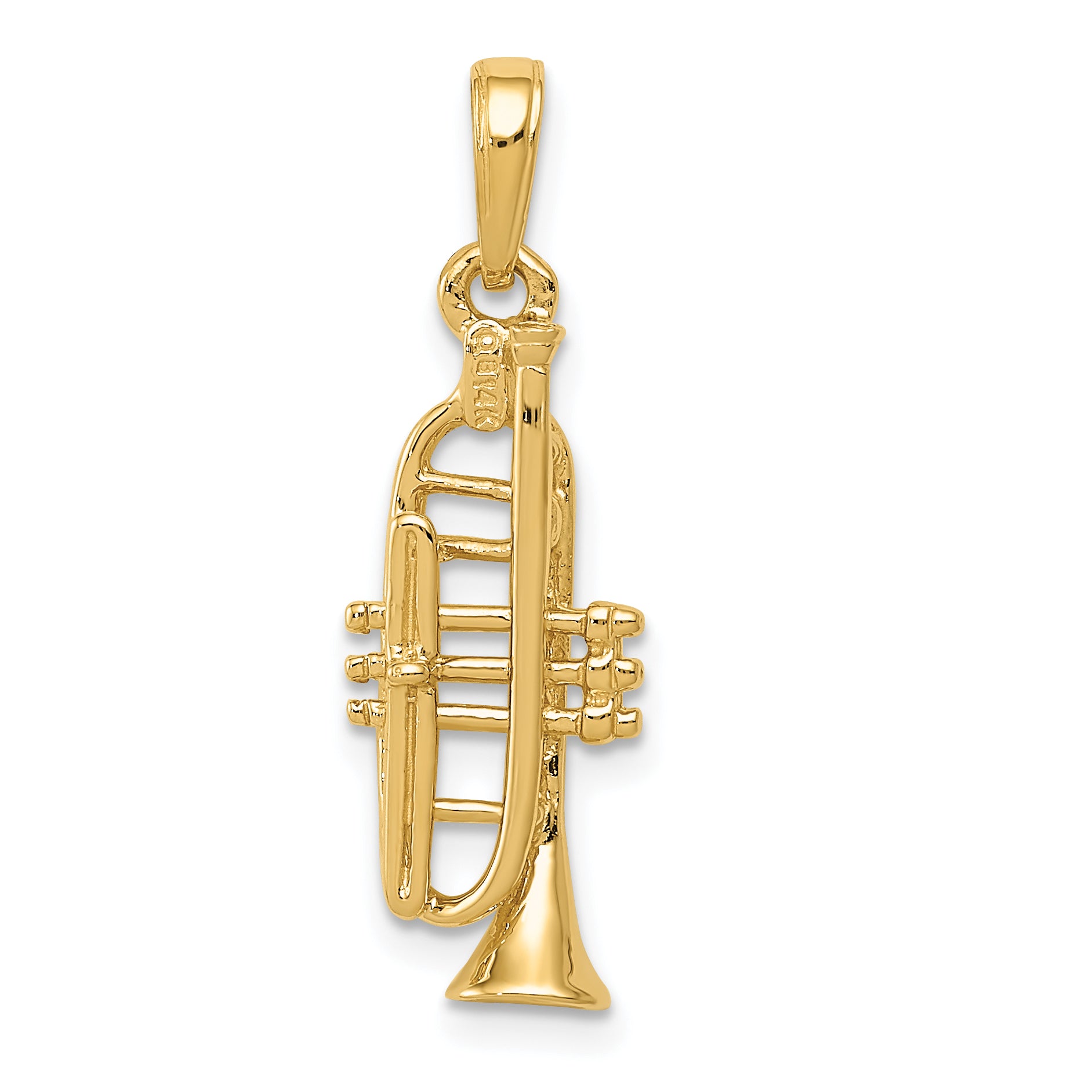 14K Solid Polished 3-D Trumpet Pendant Main image