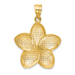 14K Gold Satin Diamond-Cut Plumeria Pendant Elegant Open Back Design