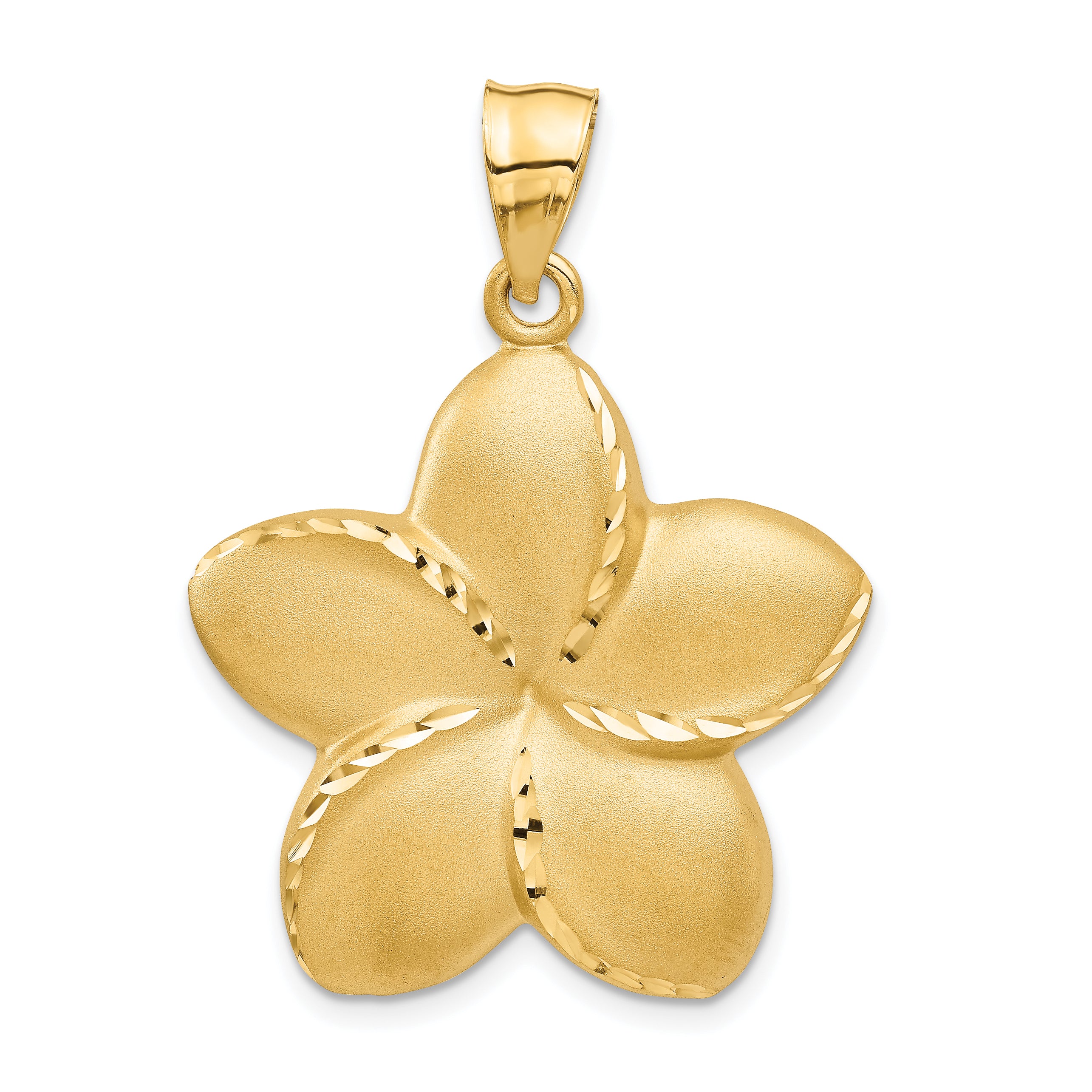 14k Satin Diamond-cut Open-Backed Large Plumeria Pendant