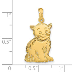 14K Gold Polished Cat Charm with Elegant Cast Design