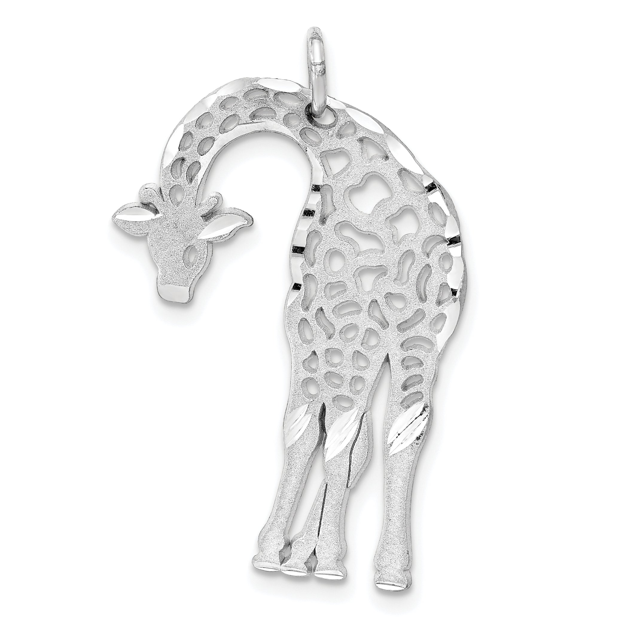 14k White Gold Solid Satin Diamond-cut Flat-Backed Giraffe Charm Main image