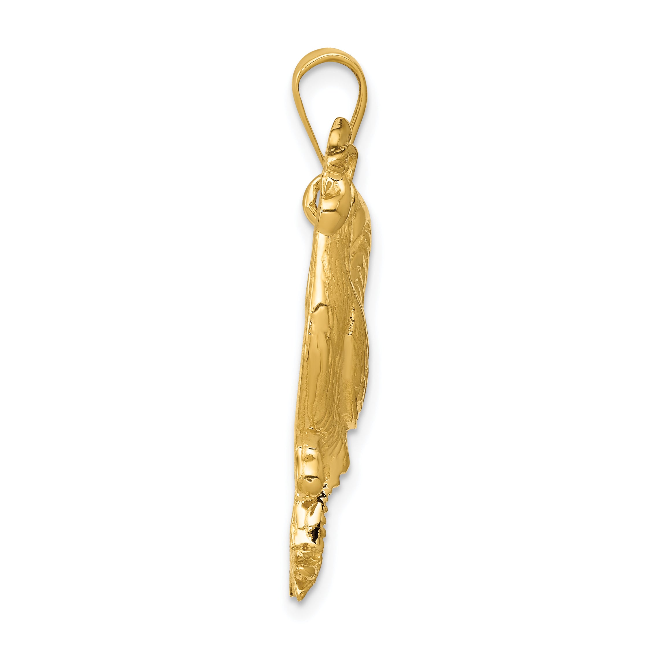 14K Gold Men's Polished Rooster Pendant with Textured Open-Back Design