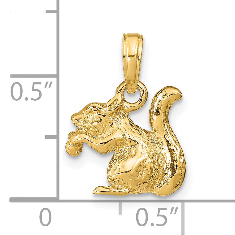 14K Gold 3D Squirrel Charm with Nut Polished Finish Men's Pendant