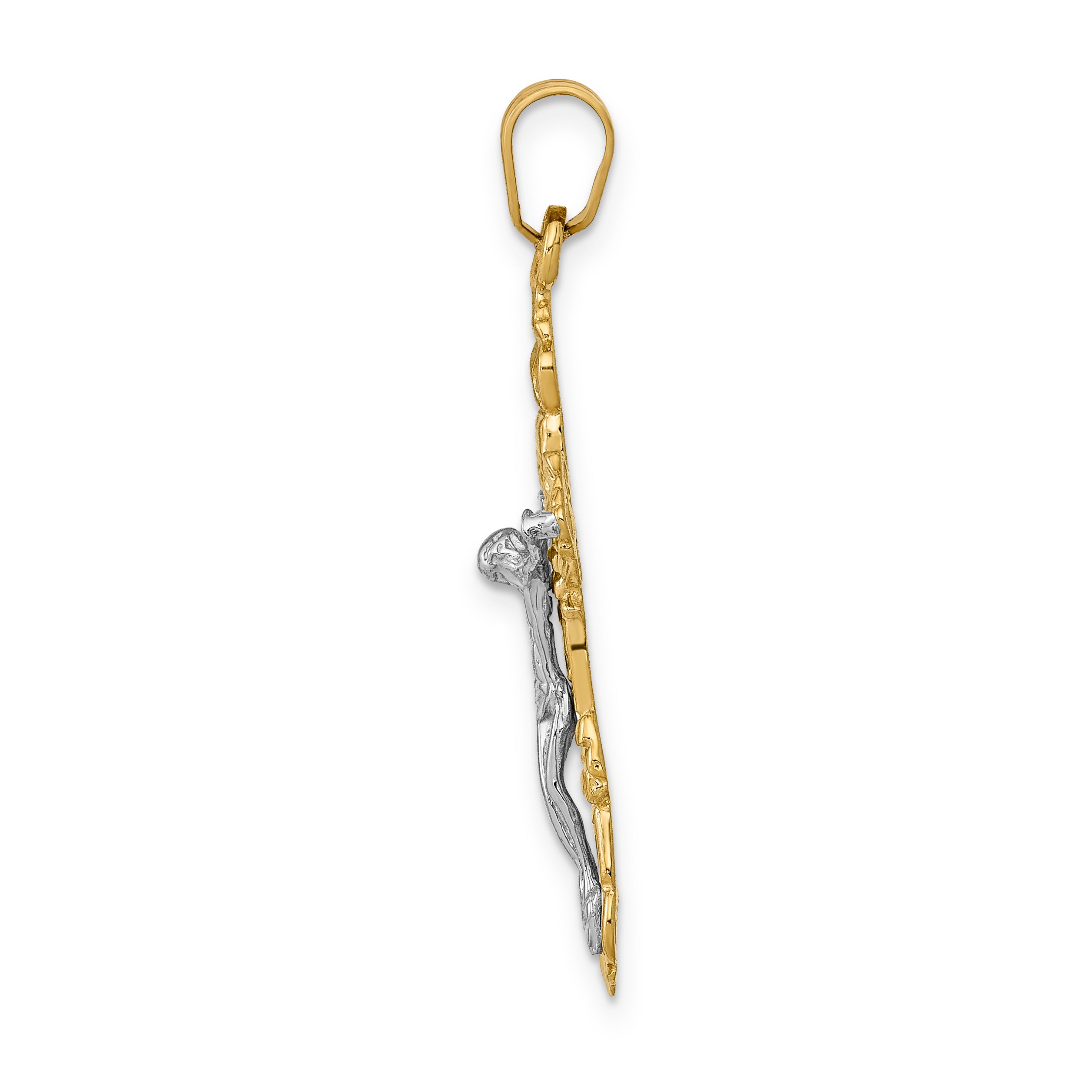 14K Two Tone Gold Fleur De Lis Crucifix Pendant Elegant Unisex Design Secondary image