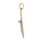14K Two Tone Gold Fleur De Lis Crucifix Pendant Elegant Unisex Design