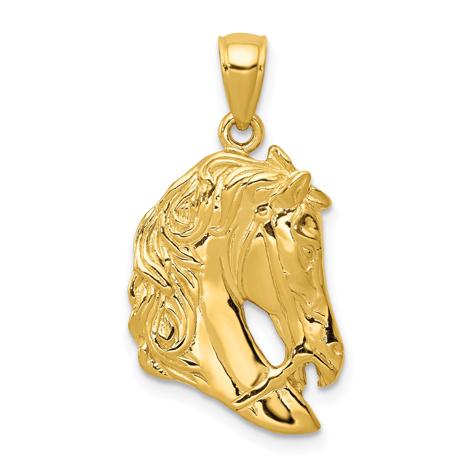14k Solid Polished Open-Backed Horse Head Pendant Main image