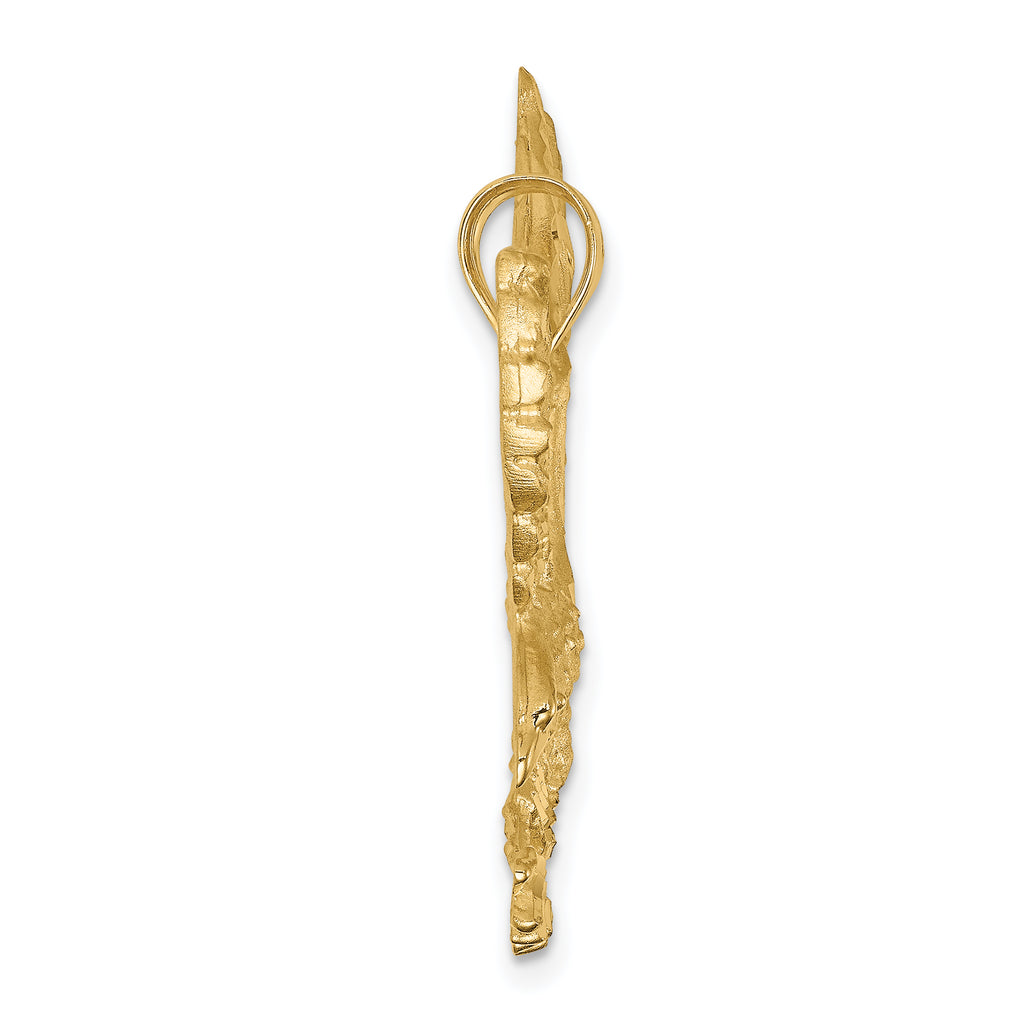 14K Gold Men's Diamond-Cut Eagle Pendant with Satin Finish