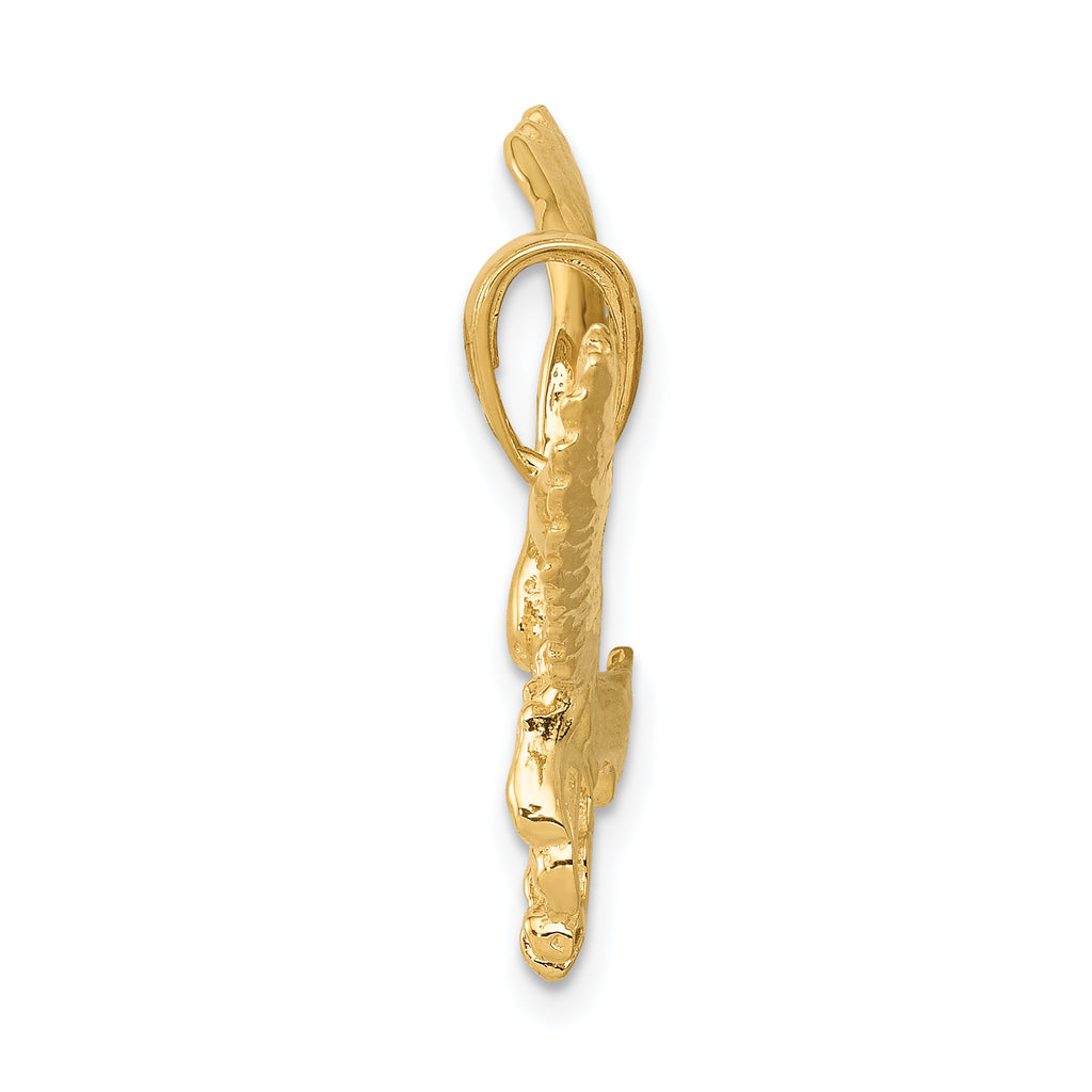 14K Gold Men's Polished Eagle Pendant with Textured Design