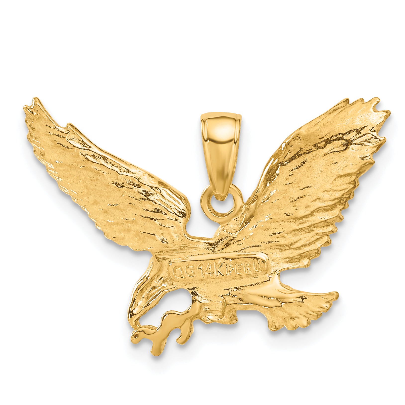 14K Gold Men's Polished Eagle Pendant with Textured Design