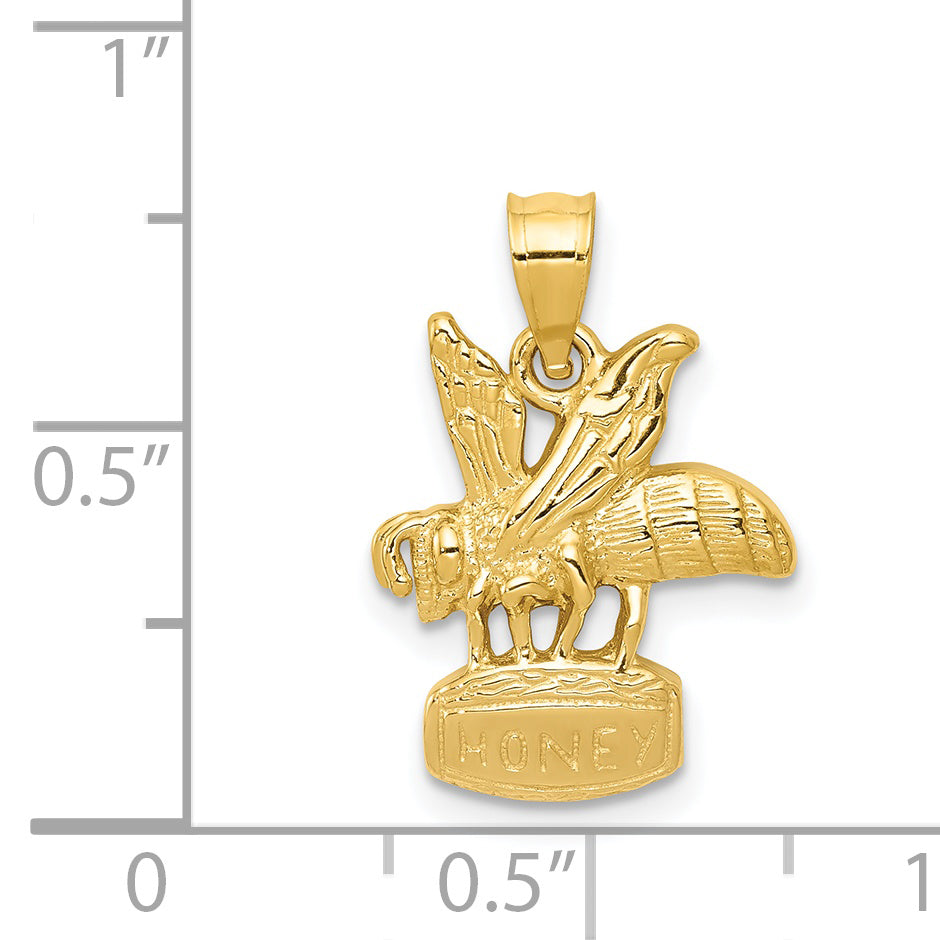 14K Gold Bee on Honey Jar Pendant with Polished Finish