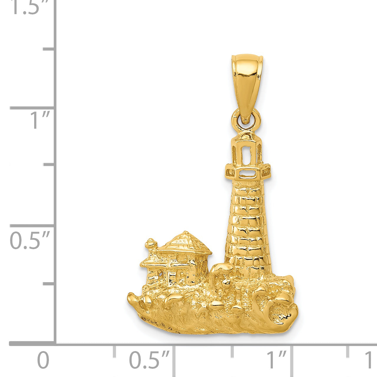 14K Gold Men's Lighthouse Pendant with Polished Textured Finish