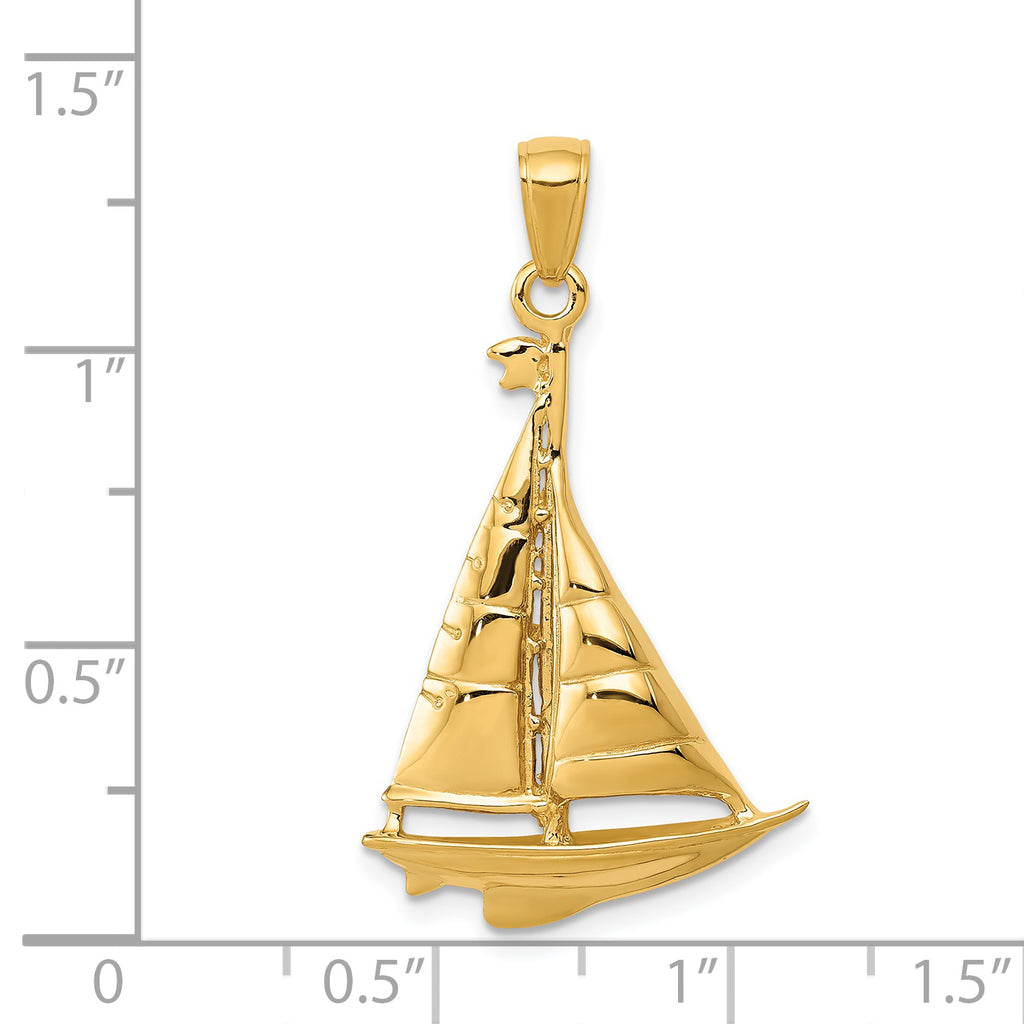 Sophia Jewelers 14K Gold Sailboat Pendant with Polished Solid Design