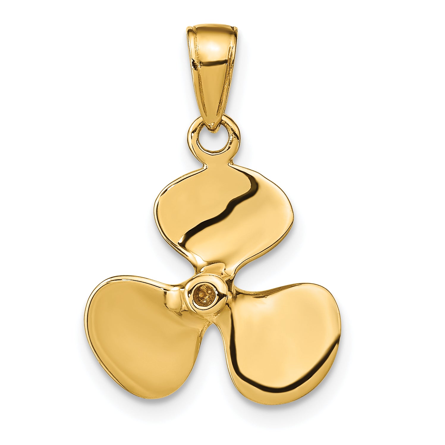 14K Yellow Gold 3D Propeller Pendant for Men Polished Solid Design