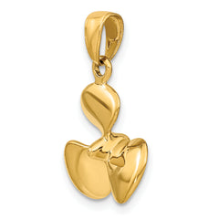 14K Yellow Gold 3D Propeller Pendant for Men Polished Solid Design