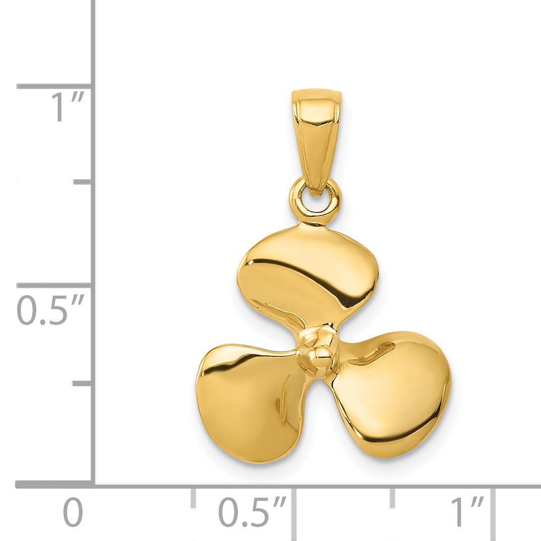 14K Yellow Gold 3D Propeller Pendant for Men Polished Solid Design