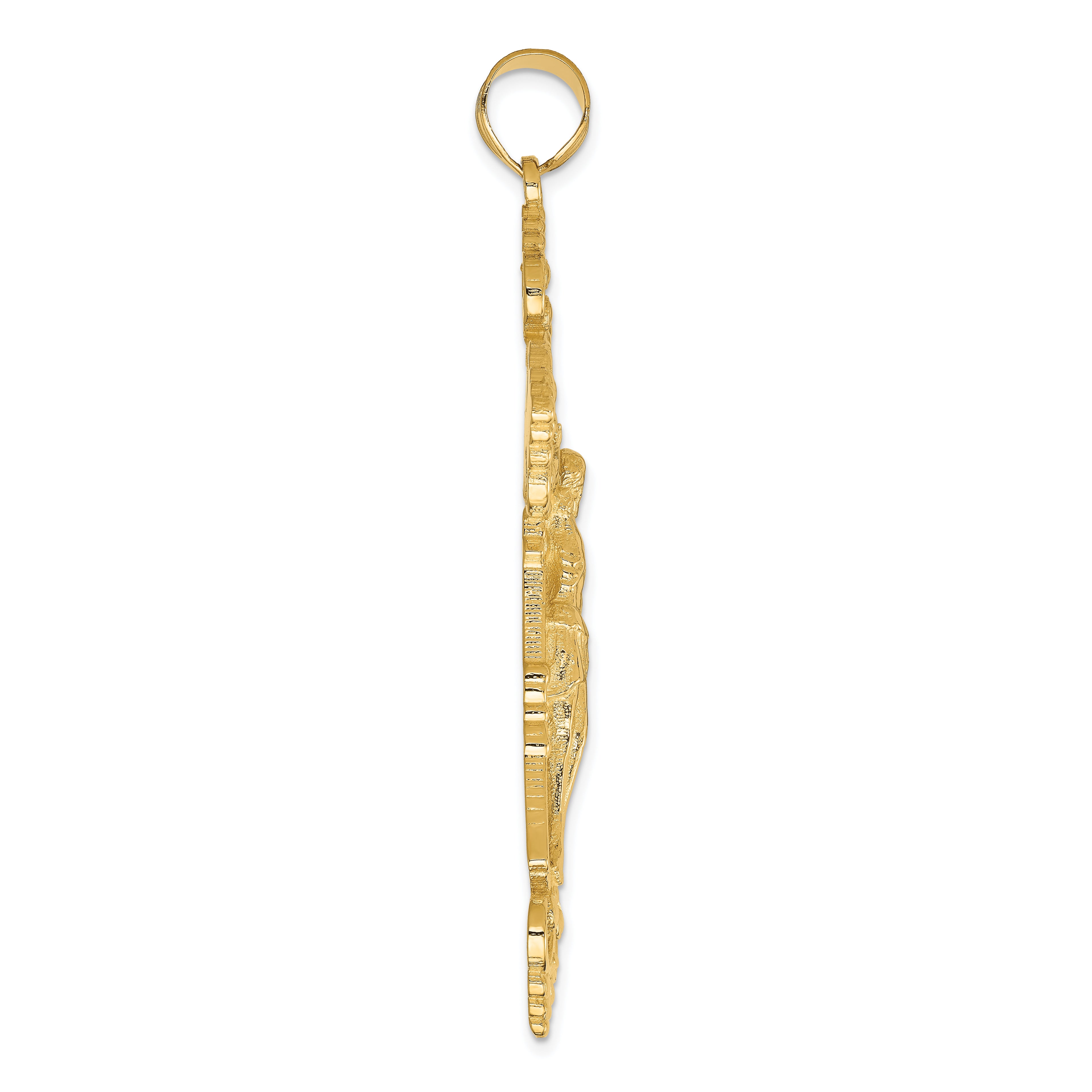 14K Gold Fleur De Lis Crucifix Pendant Elegant Themed Design