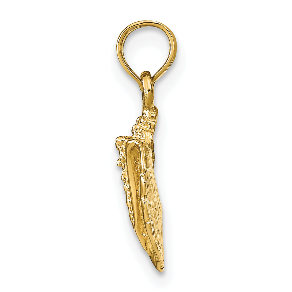 14K Gold Polished Conch Shell Pendant for Men Textured Design