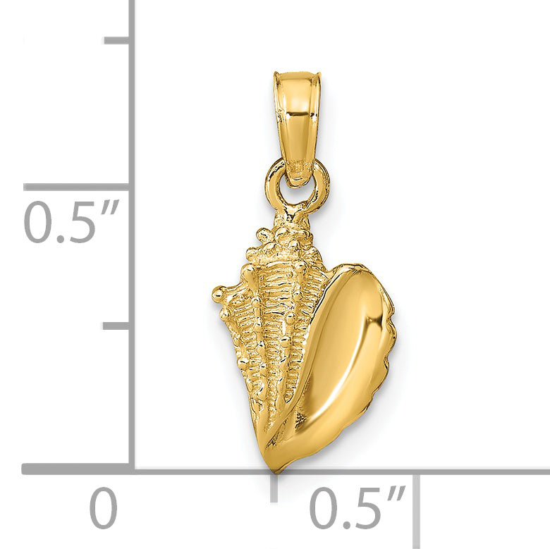 14K Gold Polished Conch Shell Pendant for Men Textured Design