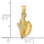 14K Gold Polished Conch Shell Pendant for Men Textured Design