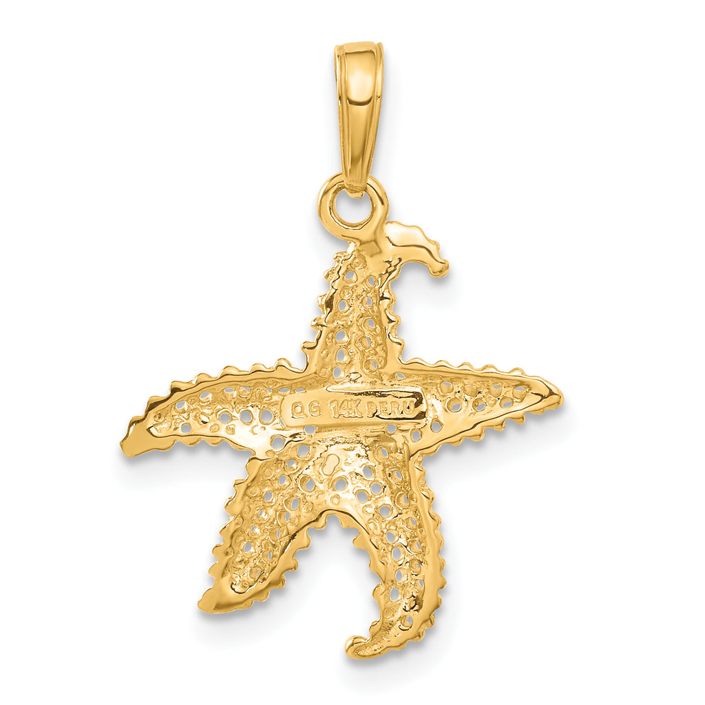 14K Gold Men's Starfish Pendant with Polished Open Back Design