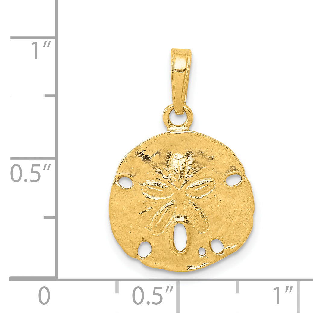 14K Gold Polished Sand Dollar Pendant for Men Elegant Themed Design