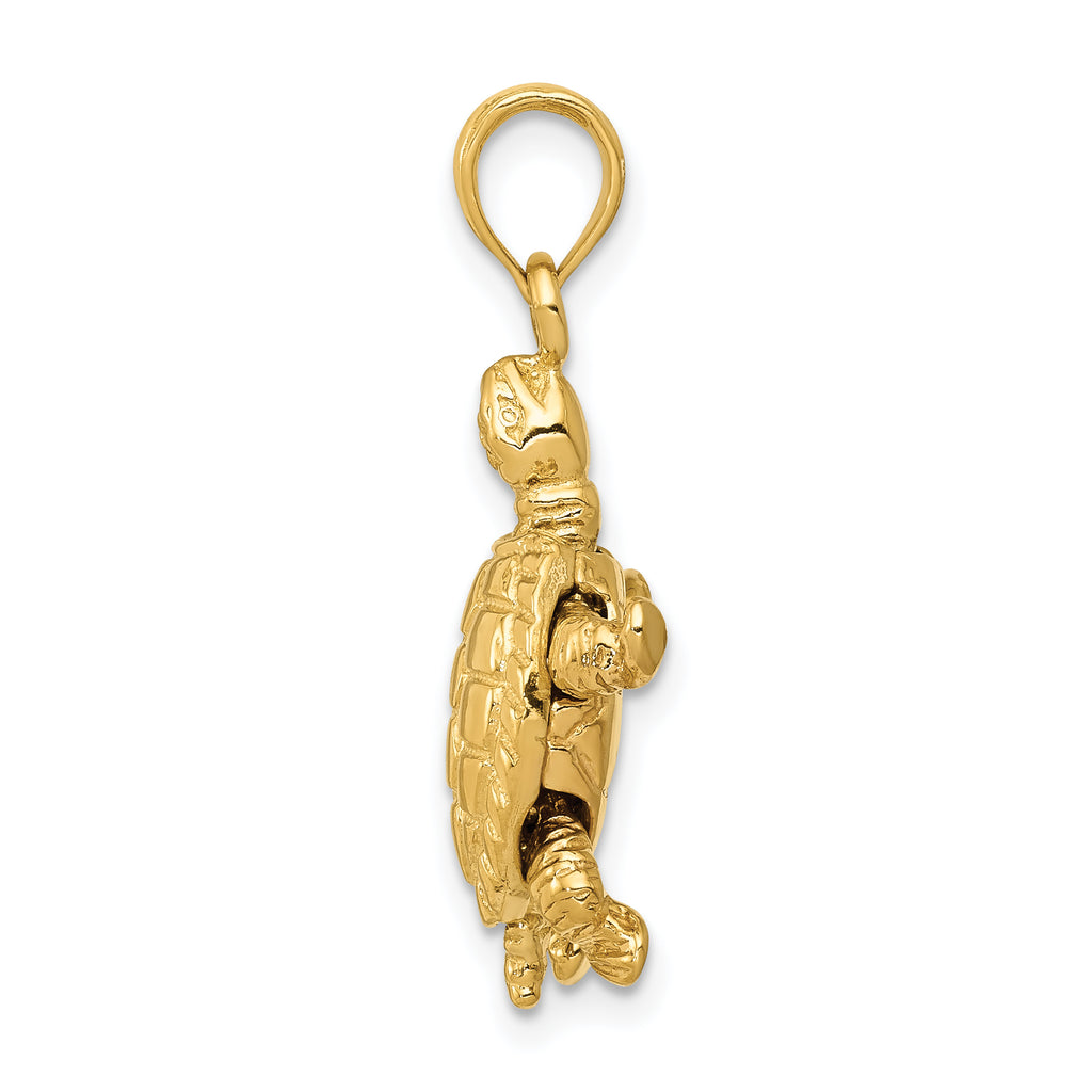 14K Gold Polished Turtle Pendant with Moveable Design for Men