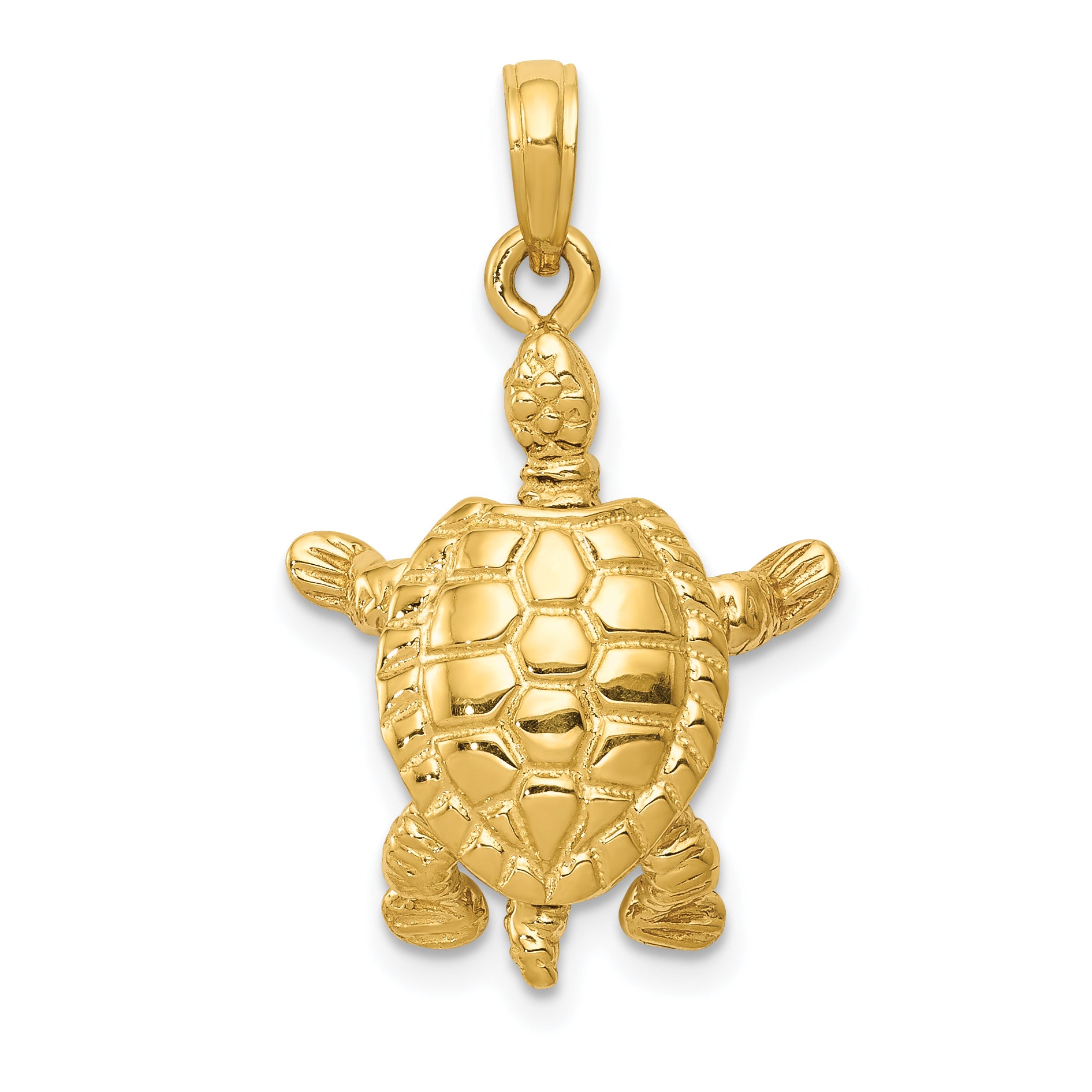 14K Solid Polished 3-D Moveable Turtle Pendant Main image