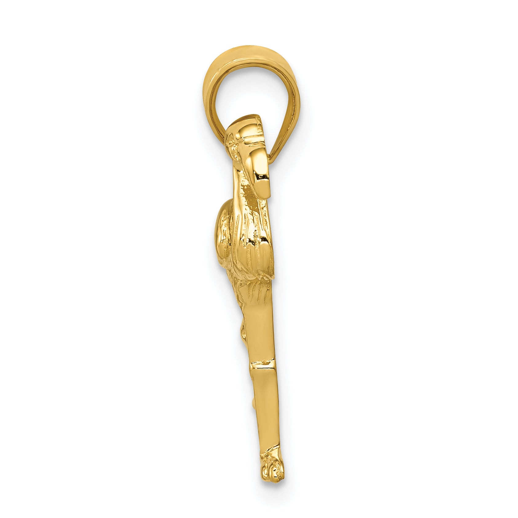 14K Gold Flamingo Pendant with Polished Finish and Textured Open Back