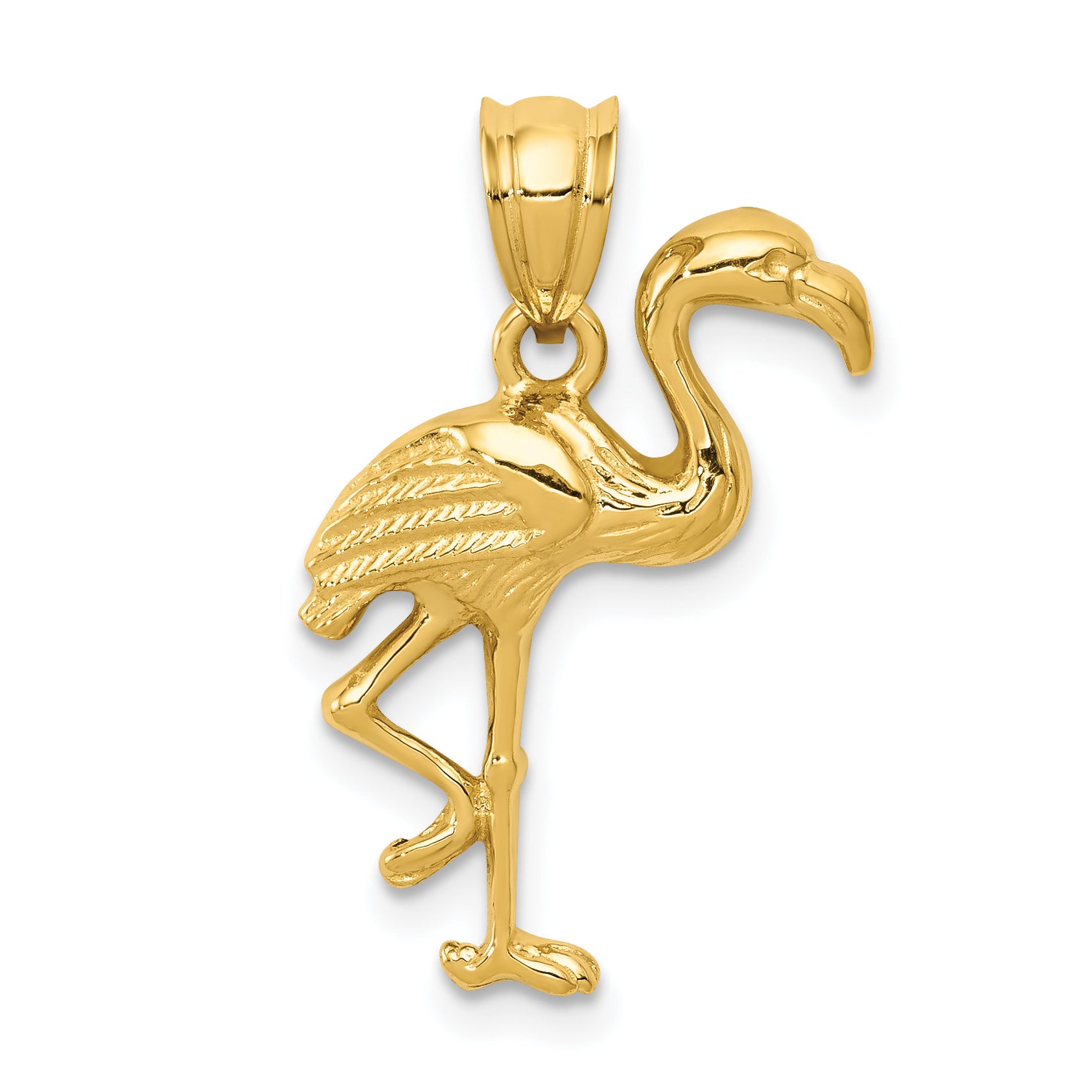 14k Solid Polished Open-Backed Flamingo Pendant Main image
