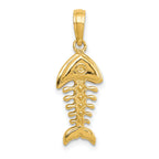 14K Gold Men's 3D Fish Bone Pendant with Polished Finish