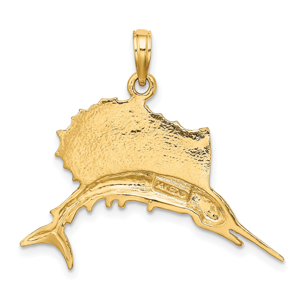 14K Gold Men's Sailfish Pendant with Polished Solid Finish