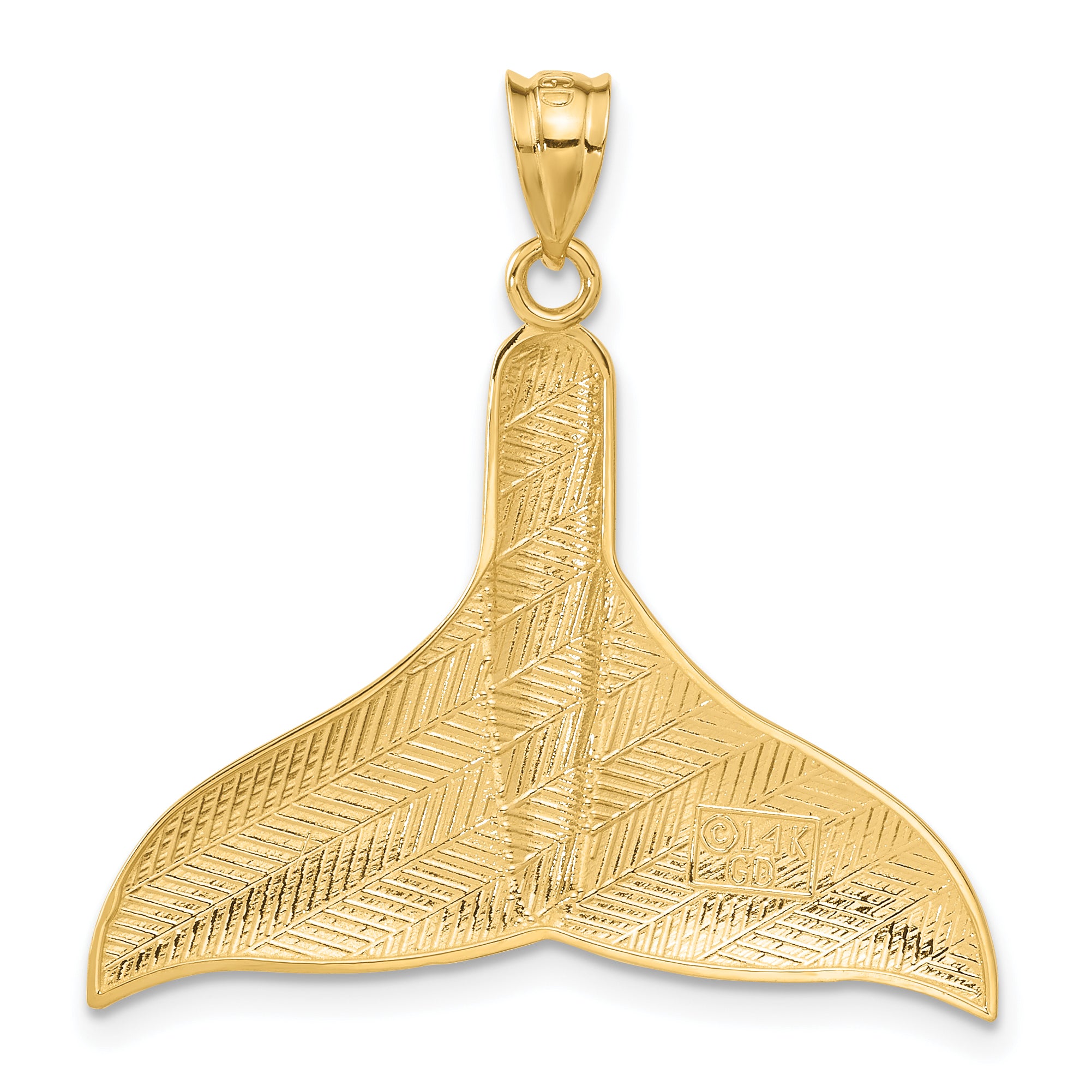 14K Gold Whale Tail Pendant  Large, Solid Polished Design for Men