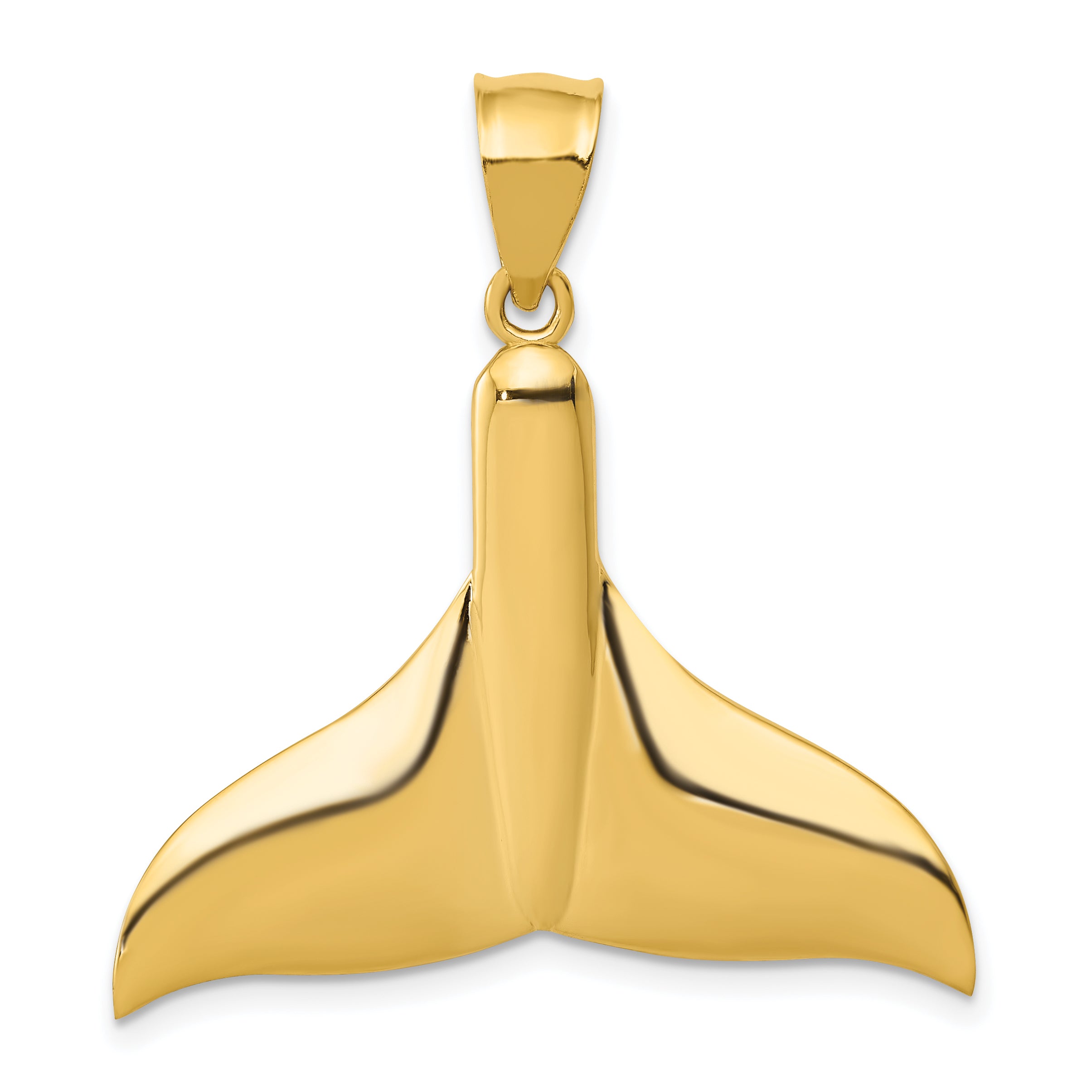 14k Solid Polished Large Whale Tail Pendant Main image