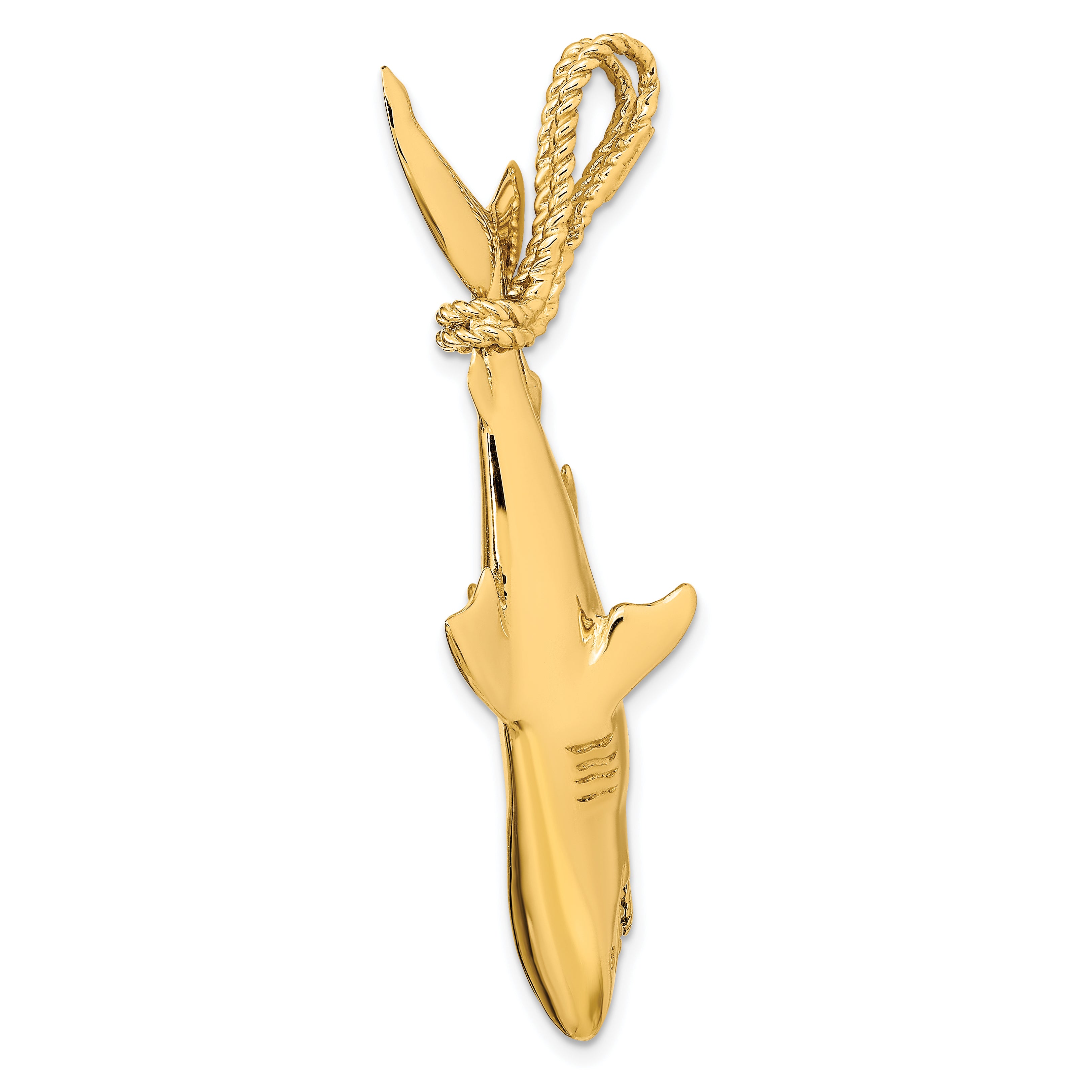 14K Gold Hollow 3D Shark Pendant for Men Polished Bold Design