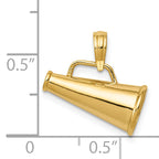 14K Gold Polished 3D Megaphone Pendant  Small, Solid Cast