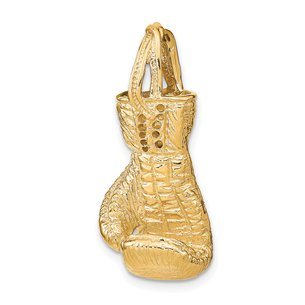 14K Gold Polished Hollow 3D Boxing Glove Pendant for Men