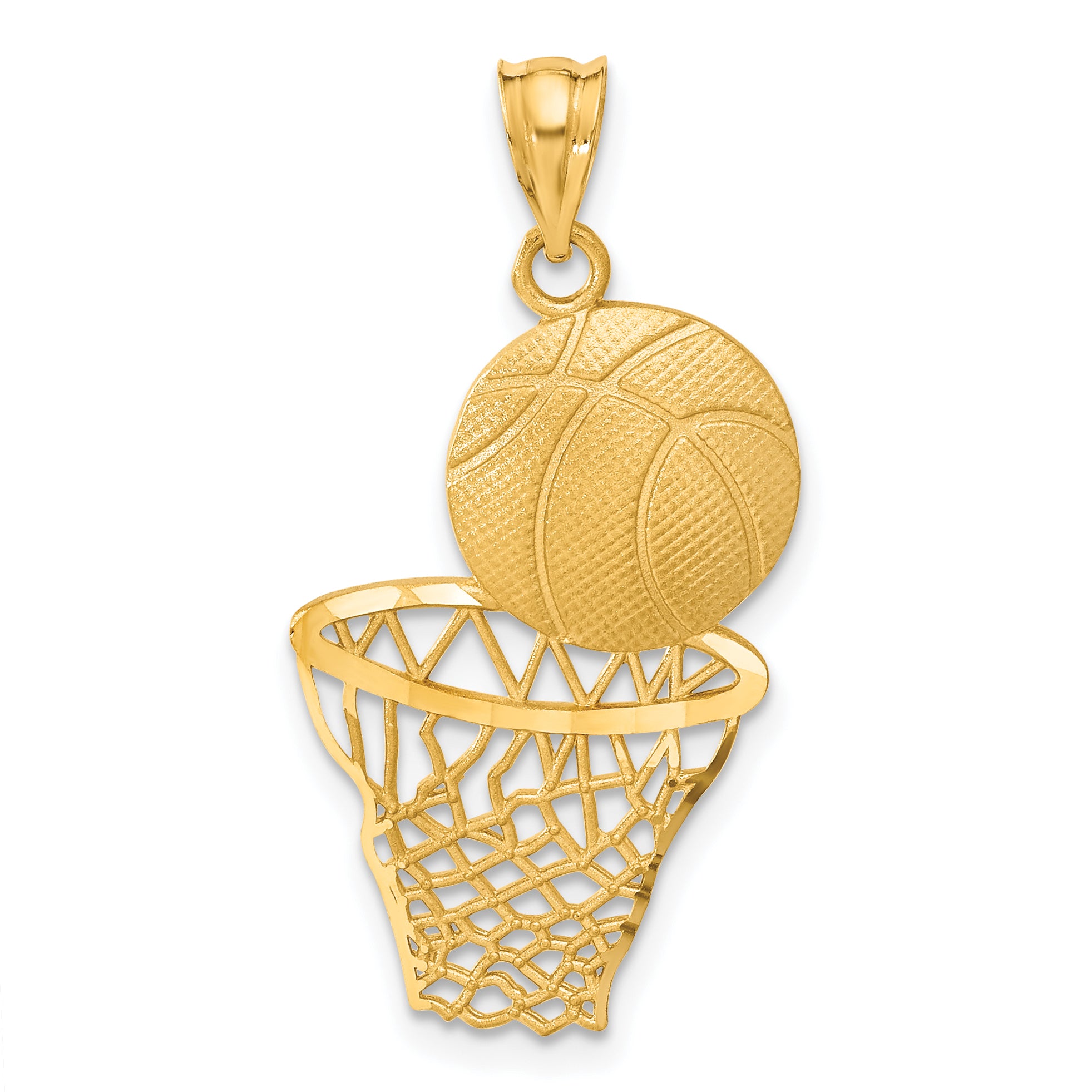 14K Satin Diamond-Cut Basketball and Net Pendant Main image