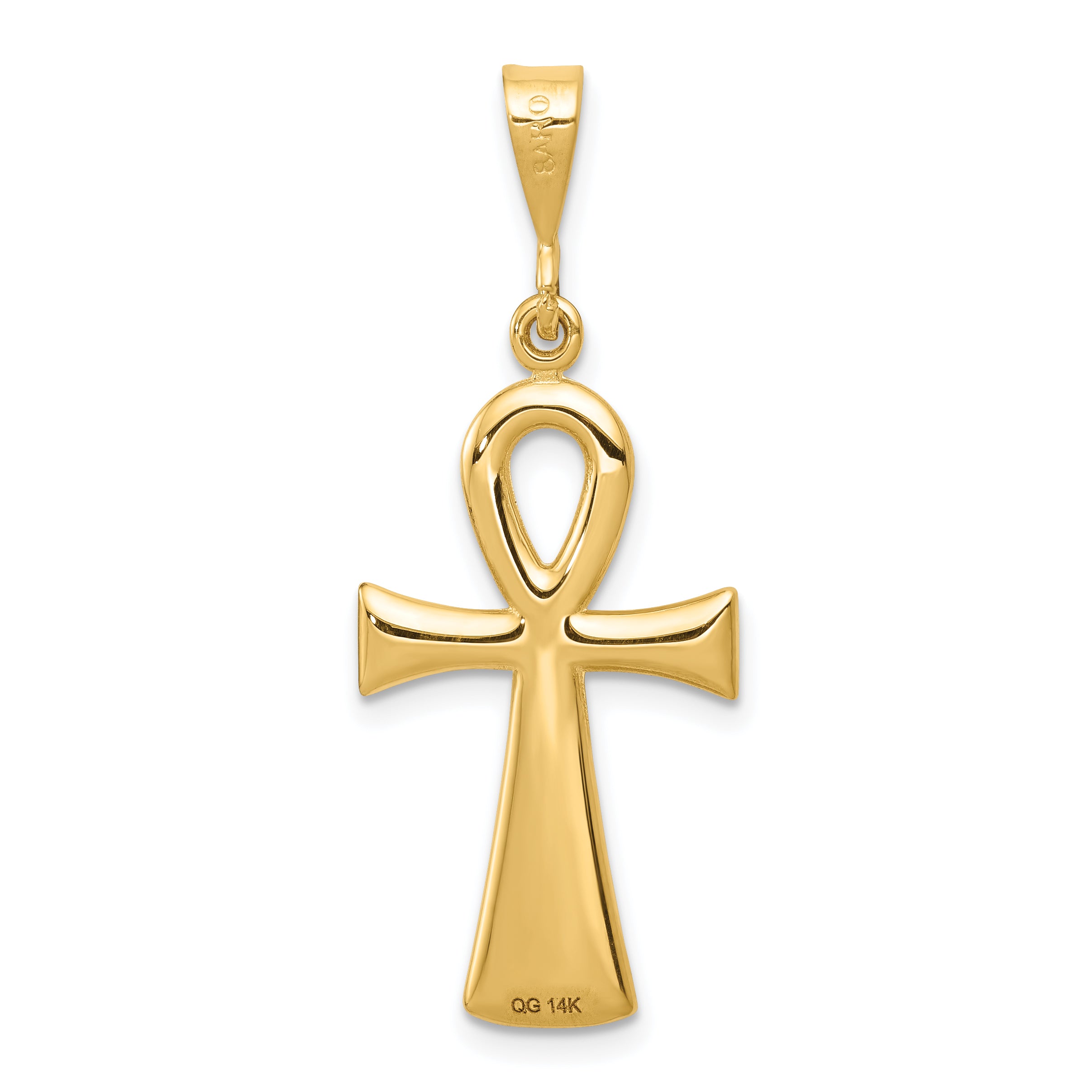 14K Gold Polished Egyptian Ankh Cross Pendant, Solid & Reversible