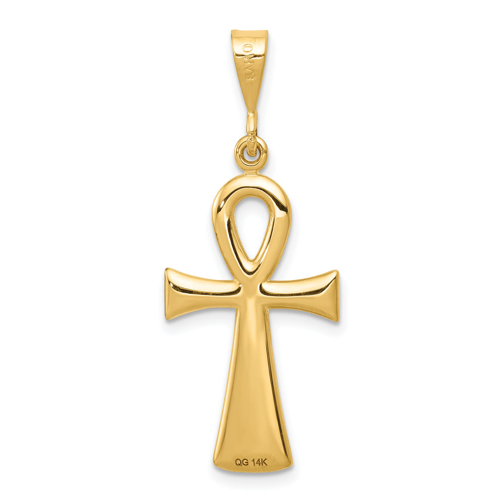 14K Gold Polished Egyptian Ankh Cross Pendant, Solid & Reversible