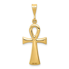 14K Gold Polished Egyptian Ankh Cross Pendant, Solid & Reversible
