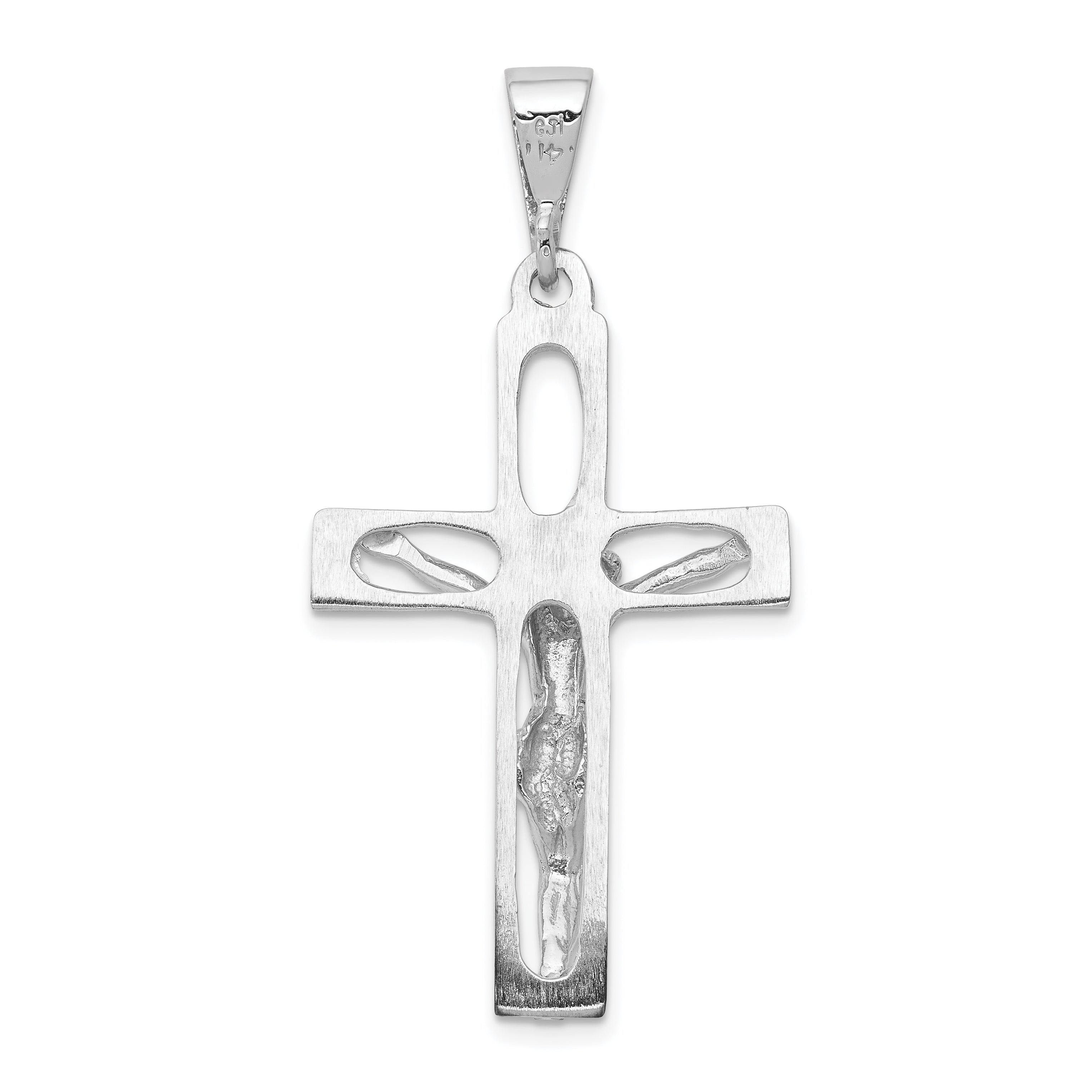 14K White Gold Crucifix Pendant with Rhodium Plating  Solid and Casted Design