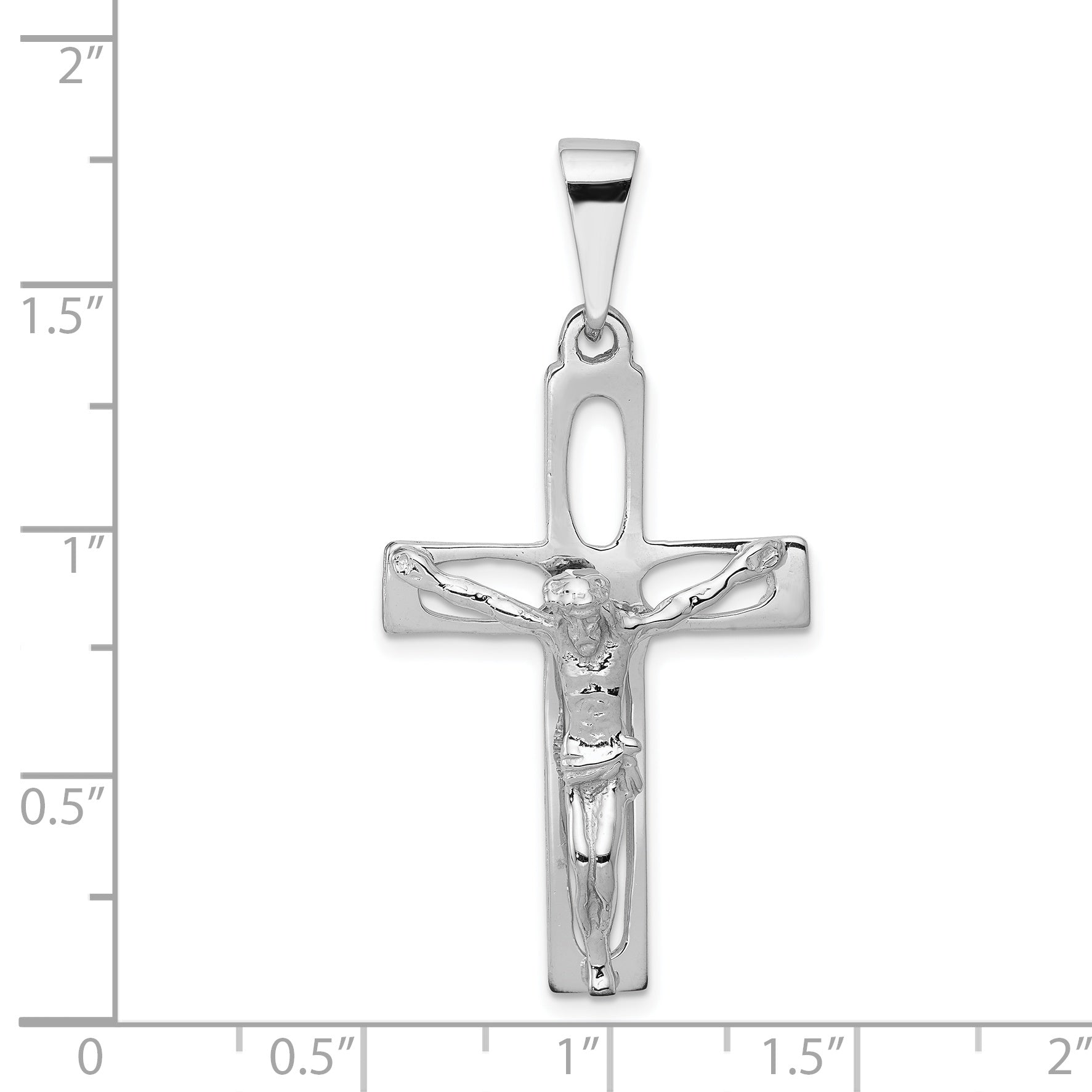 14K White Gold Crucifix Pendant with Rhodium Plating  Solid and Casted Design