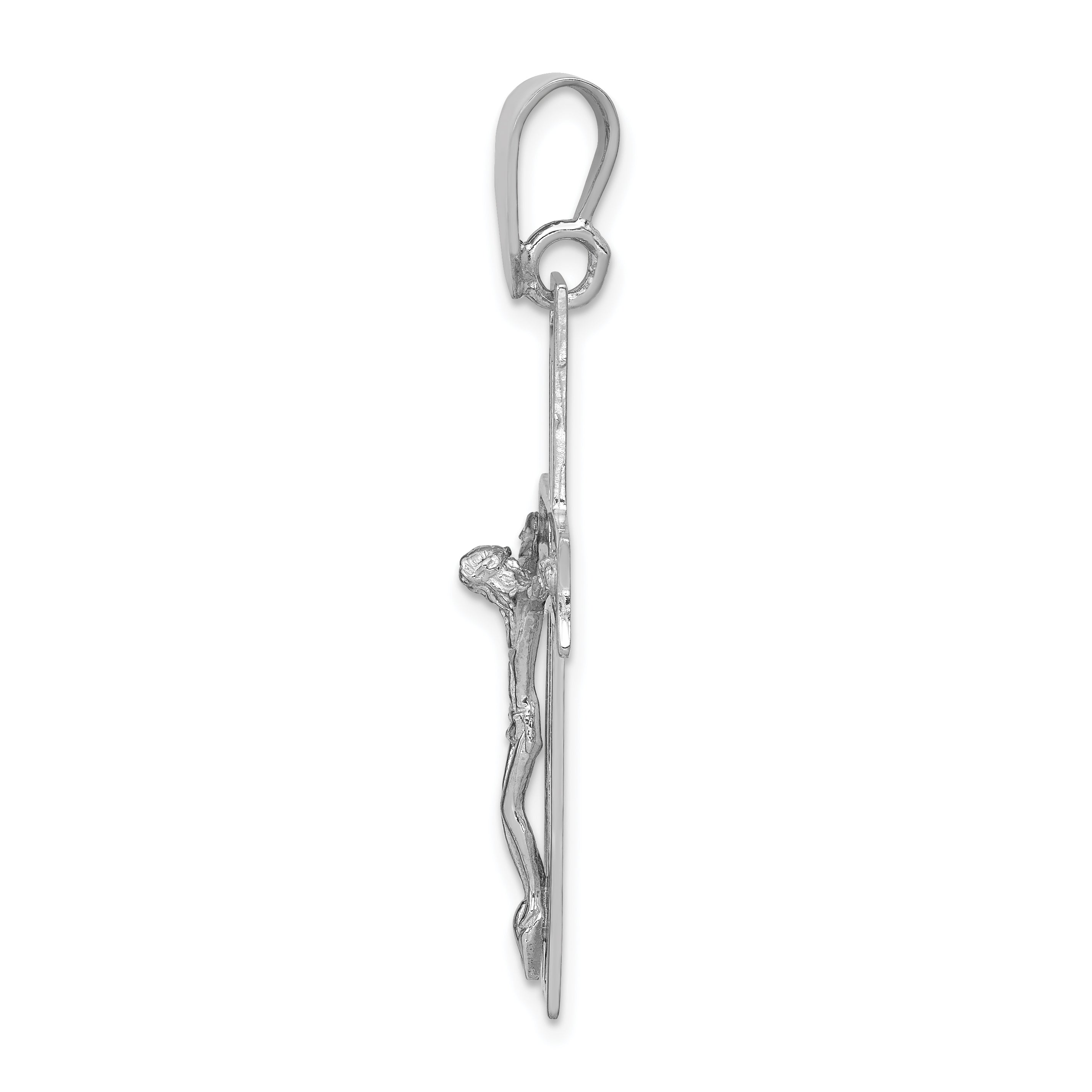 14K White Gold Crucifix Pendant with Rhodium Plating Solid Cast Design