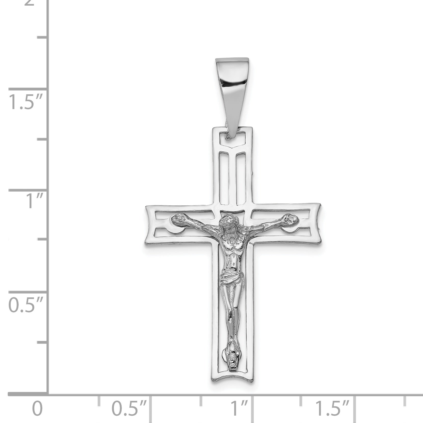 14K White Gold Crucifix Pendant with Rhodium Plating Solid Cast Design