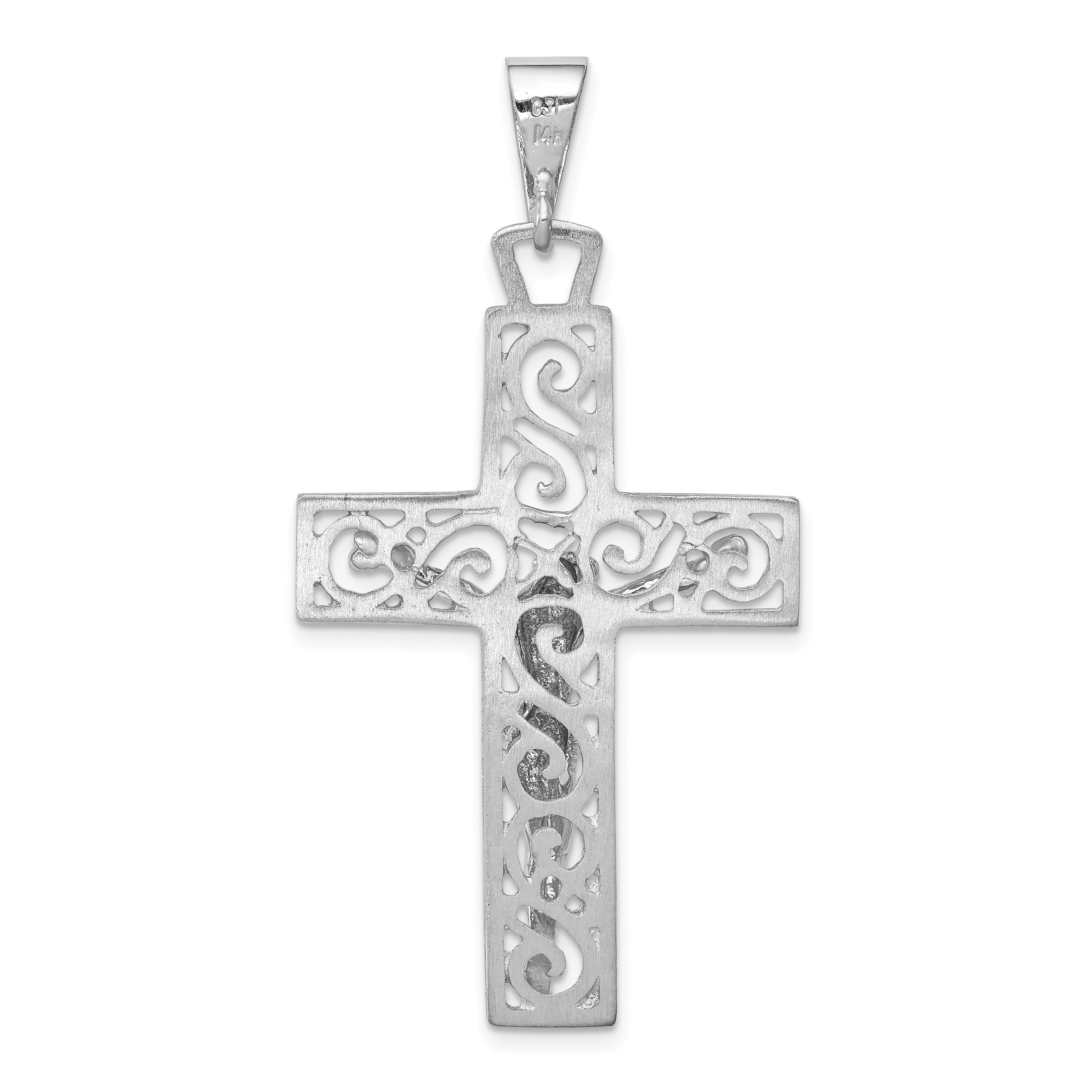 14K White Gold Crucifix Pendant with Rhodium Plating Solid and Elegant